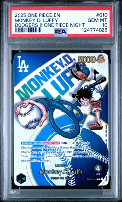 2025 ONE PIECE PROMOS DODGERS X ONE PIECE NIGHT #010 MONKEY D. LUFFY PSA 10 - Image 1