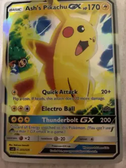 Ash's Pikachu-GX GX Promo Full Art Holo Pokemon Card SM-P Sun & Moon 170 HP - Image 1