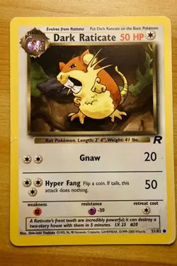 Dark Raticate - Team Rocket Set Pokemon Card 51/82 - 50 HP - Gnaw & Hyper Fang - Image 1