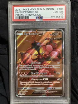 PSA 10 Buzzwole GX Full Art 104/111 Crimson Invasion Pokemon Card GEM MINT - Image 1