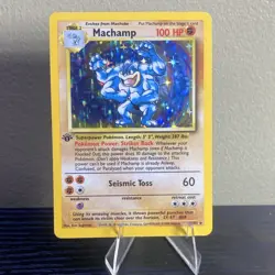 Pokemon Machamp 1st Edition Base Set Holo Rare 8/102 1999 WOTC English Card - Image 1