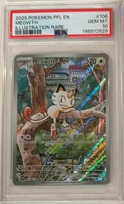 Pokemon Meowth Illustration Rare Holo Me02 Phantasmal Flames 106/094 2025 PSA 10 - Image 1