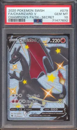 2020 POKEMON CHAMPION'S PATH CHARIZARD V FULL ART #079 SECRET RARE PSA 10! - Image 1