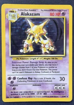 Pokemon TCG Alakazam 1/102 Base Set Unlimited Holo Rare Vintage - Image 1