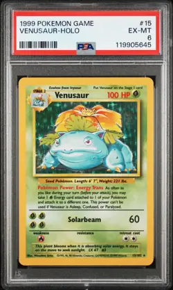 1999 POKEMON BASE SET UNLIMITED #15 VENUSAUR-HOLO PSA 6 - Image 1