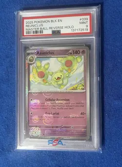 2025 POKEMON BLK EN-BLACK BOLT MASTER BALL REVERSE HOLO 039/086 REUNICLUS PSA 9 - Image 1