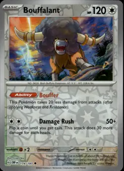 BOUFFALANT 174/197 OBSIDIAN FLAMES UC POKEMON REVERSE HOLO NM/M - Image 1