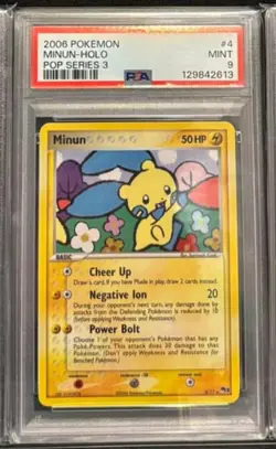 Pokemon Minun Rare Holo POP Series 3 004/017 2006 PSA 9 - Image 1
