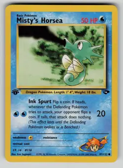 Misty's Horsea 87/132 Gym Challenge 1st Edition Pokemon NM - Image 1