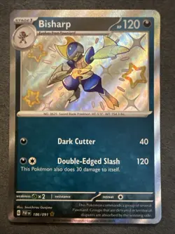 Pokemon TCG Bisharp Scarlet & Violet Holo Shiny Rare Card 186/091 Paldean Fates - Image 1