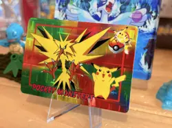 1998 Vintage Pocket Monsters Prism Sticker - Zapdos & Pikachu, Stamp - Grid Holo - Image 2