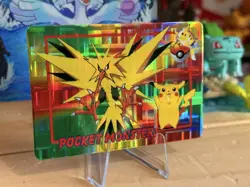 1998 Vintage Pocket Monsters Prism Sticker - Zapdos & Pikachu, Stamp - Grid Holo - Image 3