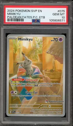 Pokemon Center Stamp Promo Mimikyu Paldean Fates ETB SVP EN 075 PSA 10 Gem Mint - Image 1