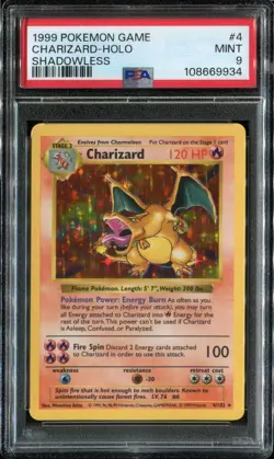 Pokemon Charizard Shadowless Base Set Holo #4/102 PSA 9 MINT 1999 - Image 1