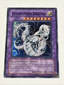 1996 Yugioh 1st Edition Cyber Twin Dragon Holo Rare CRV-EN035 Card - Image 1