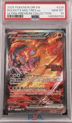Pokemon Team Rocket's Moltres ex 229/182 Destined Rivals Stamp Holo PSA 10 - Image 1