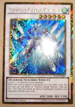 YUGIOH Stardust Charge Warrior Gold Secret Rare 1st Edition PGL3-EN005 - Image 1