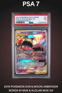 Pokemon Muk Alolan Muk GX TCG Card 61/214 Tag Team Unbroken Bonds PSA 7 - Image 1