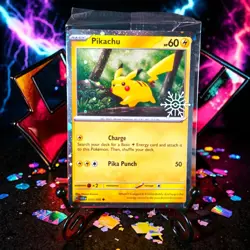Pikachu 025/165 Holo Pokemon Card Holiday Snowflake Stamp Sealed Pack Fresh - Image 1
