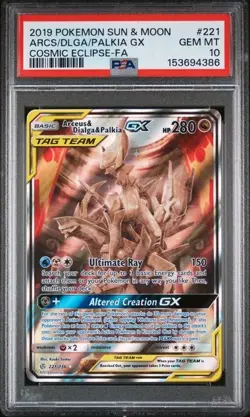 2019 Pokemon S & M Cosmic Eclipse #221 Arceus Dialga Palkia Gx PSA 10 GEM MINT - Image 1