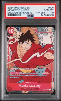 2024 ONE PIECE ENGLISH VERSION 1ST ANV SET #006 MONKEY D. LUFFY PSA 10 - Image 1