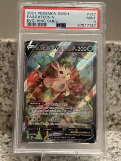 *✅Notes* Pokemon Leafeon V Full Art 167/203 Evolving Skies Ultra Rare Holo PSA 9 - Image 1