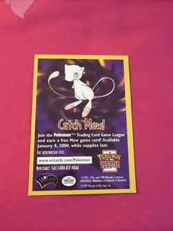 1999 Pokemon Wizards of the Coast Promos - CATCH MEW Card - Pokemon the Movie - Image 1
