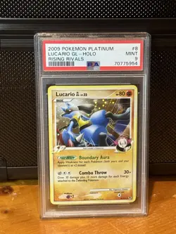 2009 POKEMON PLATINUM RISING RIVALS #8 LUCARIO GL-HOLO PSA 9 Mint - Image 1