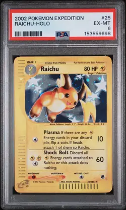 2002 Pokemon RAICHU Expedition Holo PSA 6 ENGLISH 25/165 - Image 1