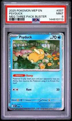 2025 Pokemon MEP EN Meg Three Pack Blister Psyduck #007 PSA 9 MINT - Image 1