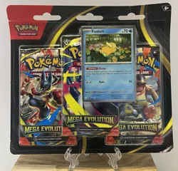 Pokemon TCG Mega Evolution Three Booster Blister Pack Psyduck Promo New Sealed - Image 1