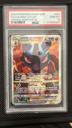 PSA 10 GEM MINT Lucario VSTAR Promo SWSH291 Crown Zenith ETB Pokemon Card - Image 1