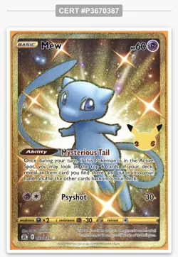 Pokemon Mew 025/025 Celebrations Full Art Secret Rare Gold Holo TAG 10 2021 - Image 3