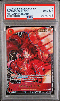 2023 ONE PIECE OP05 AWAKENING OF THE NEW ERA 1ST ANV #012 MONKEY D. LUFFY PSA 10 - Image 1