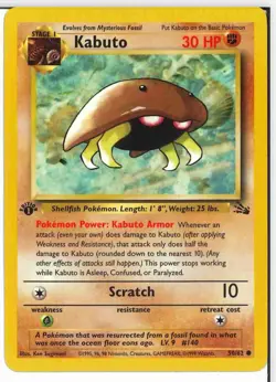 Pokemon TCG Kabuto Fossil 1st Edition Common Card 50/62 Regular NM - Image 1