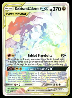 Pokemon Cards Reshiram & Zekrom GX 259/236 Cosmic Eclipse Rainbow Rare NM - Image 1