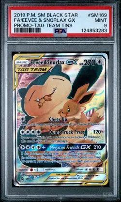 2019 POKEMON SM BLACK STAR PROMO TAG TEAM TINS FULL ART/EEVEE & SNORLAX GX PSA 9 - Image 1