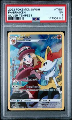 2022 POKEMON SWORD & SHIELD SILVER TEMPEST #TG01 FULL ART/BRAIXEN PSA 7 - Image 1