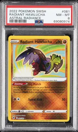 2022 POKEMON SWORD & SHIELD ASTRAL RADIANCE #081 RADIANT HAWLUCHA PSA 8 - Image 1