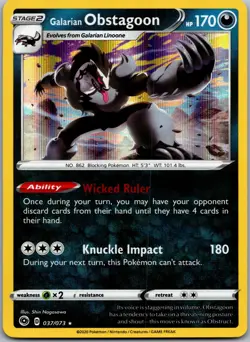 Galarian Obstagoon 037/073 Holo Rare Champion's Path Pokemon Near Mint - Image 1