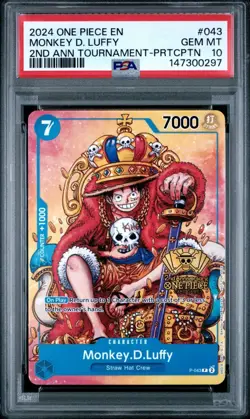 2024 ONE PIECE PROMOS ANNIVERSARY TOURNAMENT #043 MONKEY D.LUFFY PSA 10 RARE - Image 1