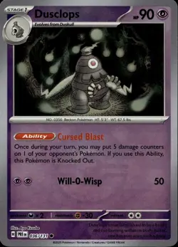 DUSCLOPS (MASTER BALL PATTERN) 036/131 SV: PRISMATIC EVOLUTIONS POKEMON NM/M - Image 1