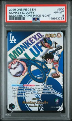 Bandai Monkey D. Luffy Leader Dodgers x One Piece Night #010 PSA 8 Promo Card - Image 1