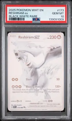 2025 POKEMON WHT EN-WHITE FLARE #173 RESHIRAM ex BLACK WHITE RARE PSA 10 - Image 1