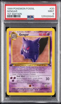 1999 POKEMON FOSSIL 1ST EDITION #20 GENGAR PSA 9 - Image 1