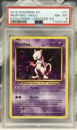 2016 POKEMON XY EVOLUTIONS CRACKED ICE #51 MEWTWO-HOLO PSA 8 - Image 1