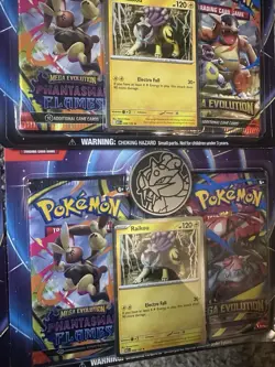 Pokemon TCG Mega Evolution Phantasma Flames Raikou Blister Packs Lot w/ Coin 6 - Image 2
