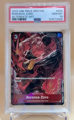 2022 One Piece OP01 Romance Dawn RORONOA ZORO Alternate Art #025 PSA 10 - Image 1
