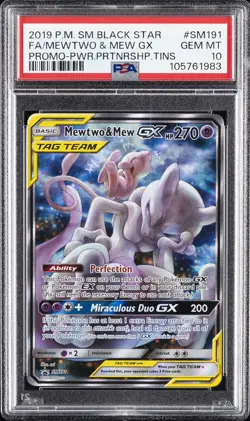 2019 POKEMON SM BLACK STAR PROMO #SM191 FULL ART/MEWTWO & MEW GX PSA 10 - Image 1
