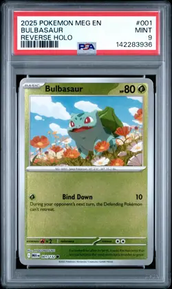 2025 POKEMON MEG EN-MEGA EVOLUTION REVERSE HOLO #001 BULBASAUR PSA 9 - Image 1